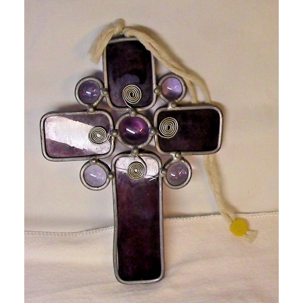 Purple Stained Glass 5 3/4" Cross Beautiful